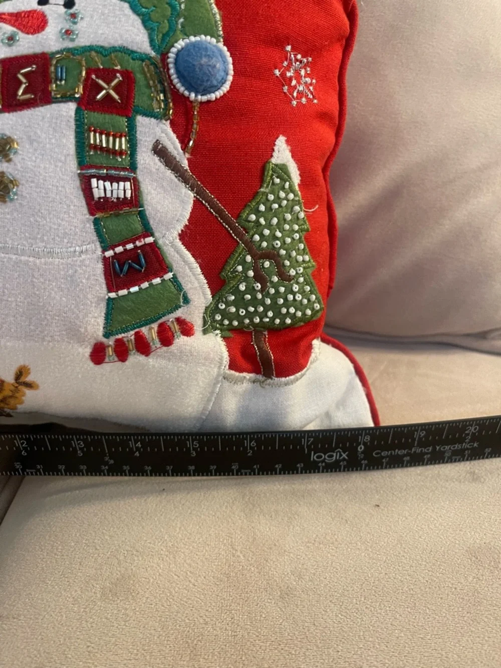 Pier 1 Snowman Christmas Lumbar Pillow Embroidered Beaded Holiday Decor